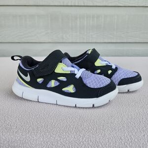 Nike Free Run 2 Low Black Purple Pulsa Toddler SZ 10C Hook & Loop DA2692-500